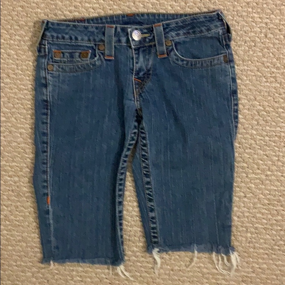True Religion Shorts with a cut -off hem.